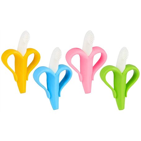 Anneau de dentition pour bébé – Brosse à dents banane – Disponible dans différentes couleurs avec étui cadeau gratuit