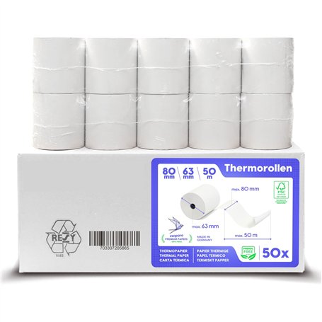 SWIPARO - Rouleaux thermiques 80mm x 50m x 12mm – Bobine papier thermique pour caisse enregistreuse avec imprimante de ticket -