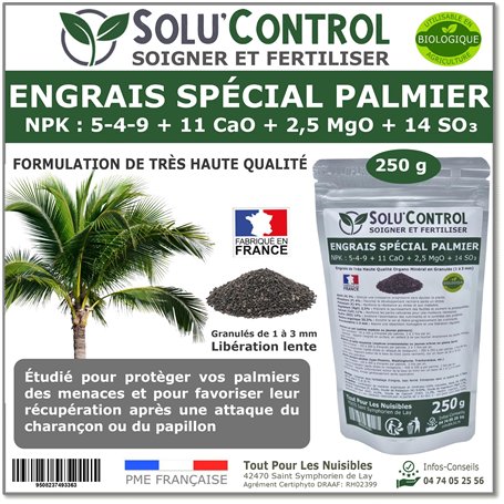 Engrais Spécial Palmier 250 g - SoluControl - Formulation haute qualité Organo-Minerale - Idéal après attaque du charancon rouge
