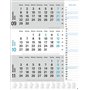 Calendrier mural 2025 bleu 3 mois avec curseur de date, colonne de notes et vue d'ensemble annuelle, calendrier mural 2025 pour 