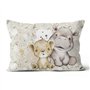 0.5m animaux sauvages/animaux avec lion, guépard, zèbre, girafe sur marron/gris - Tissu en coton pour la couture - non vendu au