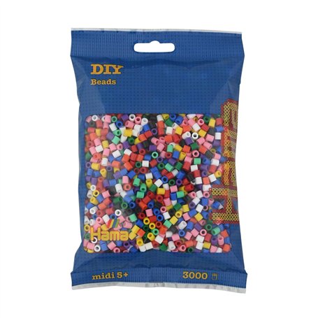 Hama Perlen Lot de 201 à 00 perles à repasser d'environ 3 000 perles Midi multicolores de 5 mm de diamètre dans un mélange de 10