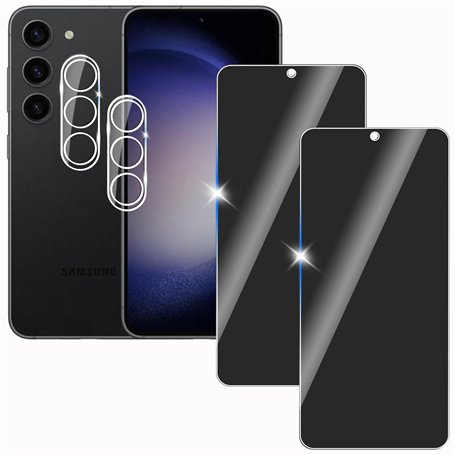 KULAIKE 2 Pièces Anti-Espion Protection Écran Verre Trempé pour Samsung galaxy S23 Plus avec 2 Pièces Protecteur d'objectif de C