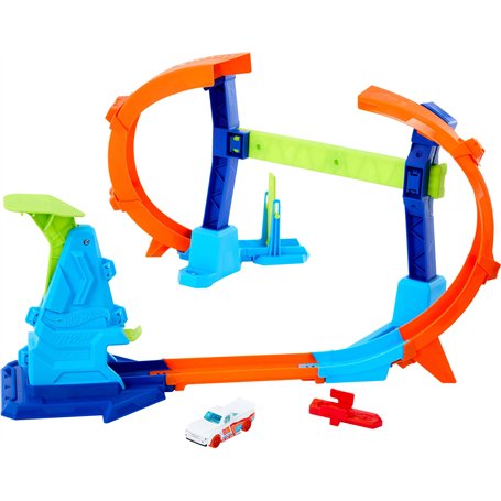 Hot Wheels Coffret Piste Looping et Saut Piste Multi Crash avec une voiture à l’échelle 1/64