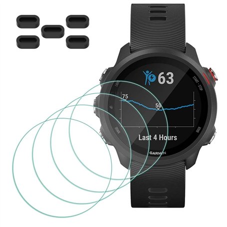 MTHGH Protection Écran pour Garmin Forerunner 245/245 Music Smartwatch Verre Trempé [4 pièces] + Bouchons anti-poussière 5 pièce
