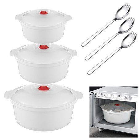 HEKOBAG 3 Pièces Cuiseur Vapeur Micro-Ondes avec Couvercle 2400/1600/900ml Cuiseur Vapeur Micro-Ondes pour Cuisine de Cuisson Va