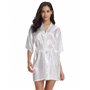 Vlazom Peignoir Satin Femme Robes de Chambre et Kimonos de Mariée Robes de Chambre Soie Court Kimono Col V avec Ceinture,Blanc F
