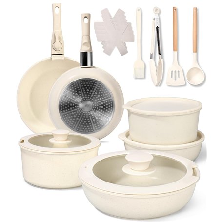 19 Pièces Poele Ceramique et Batterie de Cuisine Induction