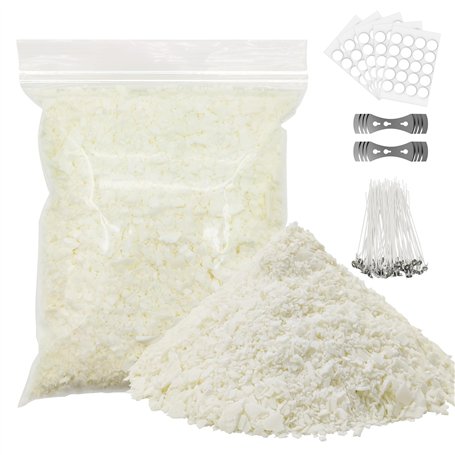 Kit de cire de soja de qualité supérieure - Cire de soja naturelle - Mèches 100 % coton - 100 autocollants pour mèche - 2 suppor