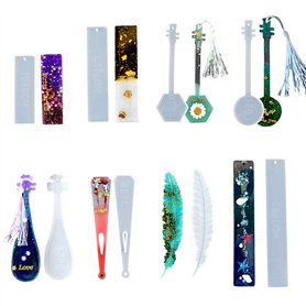 Iriisy Bookmarks Lot de 8 moules en résine en silicone transparent pour loisirs créatifs, marque-pages à la main, avec 10 pompon Iriisy Bookmarks Lot de 8 moules en résine en silicone transparent pour loisirs créatifs