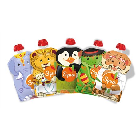 SQUIZ Lot de 5 Gourdes Réutilisables 130ml | Collection Carnaval | Pour Bébé