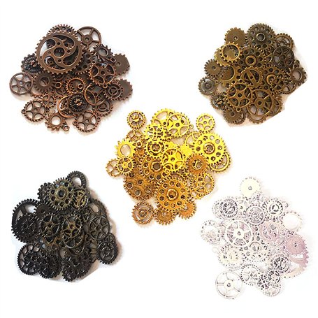 Awtlife 300 Gram Assorted Vintage Antique Steampunk Gears Charms Montre Roue dentée Set 5 Couleur