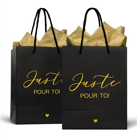 2 Sacs Cadeaux Juste Pour Toi avec 4 Feuilles Papiers de Soie Doré Sac 23x18x10cm pour Mariage Anniversaire Cérémonie Cadeau Inv