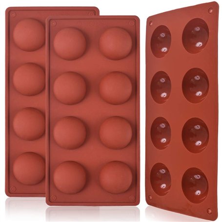 Newk Lot de 3 moules en silicone à 8 cavités en demi-sphères pour bombes de chocolat chaud