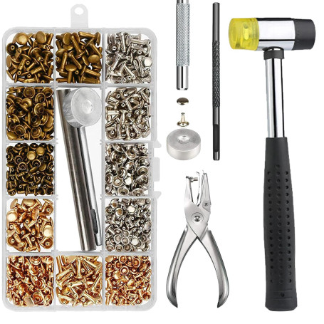 Nizirioo Lot de 360 Rivets pour Cuir 3 Couleurs à Double Capuchon