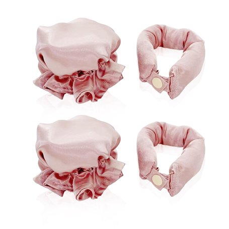 Lot de 4 fers à friser sans chaleur - Outils de coiffure - Bandeau sans chaleur - Kit de curling réglable - Rose lotus