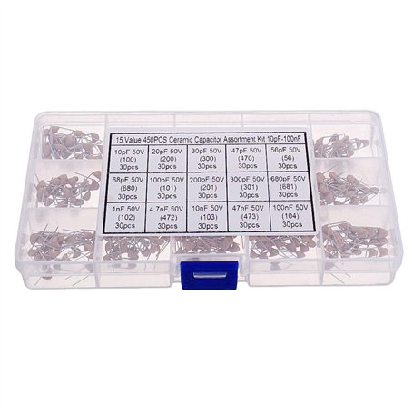 DollaTek 450 pièces 15 valeur ensemble de condensateurs monolithiques 50 v boîte d'assortiment multicouche 10pf à 100nf Kit de c