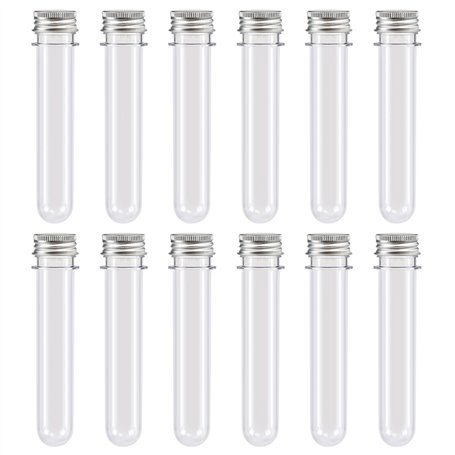 GWHOLE Lot de 12 Tubes à Essai 40ML en Plastique Transparent avec Bouchon à Visser