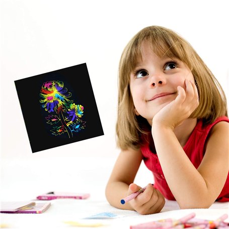 Papier à Gratter Arc-en-Ciel - 100 Feuilles + 2 Stylos En Bambou - Activité Créative Pour Enfants - Jeu De Dessin Scratch Art - 10
