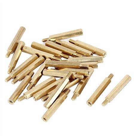 sourcing map Entretoise Hexagonale Filetage Femelle Mâle M3 x 25 + 6mm Laiton 25Pcs
