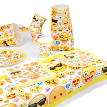 MATANA 76-Pcs Vaisselle de Fête de Anniversaire Emoji Smiley pour Garçons & Filles - 15 Assiettes
