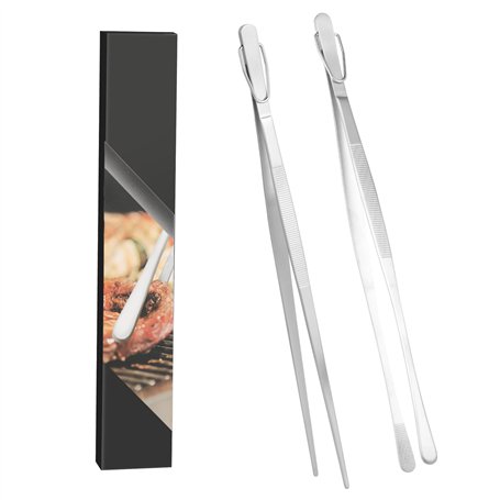 Set de 2 pince de cuisine en inox 30 cm - pointe dentée précise - pince alimentaire pour barbecue