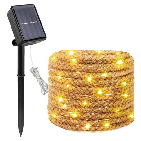 Corde de Guirlande Lumineuse Solaire Exterieure: 7M 100 LED Guirlande Solaire en Sisal 8 Modes Étanche Lampe Décoratives pour Ja