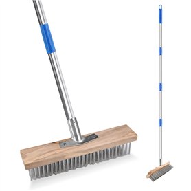 Balai de rue avec manche, balai métallique avec manche, brosse métallique de 1,6 m, balai, brosse métallique, balai en fil d'aci Balai de rue avec manche