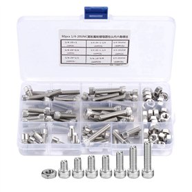 Vis à Tête Cylindrique 90Pcs 1/4-20UNC Vis à Tête Creuse à Six Pans Creux en Acier Inoxydable 304 Vis à Tête Cylindrique à Tête