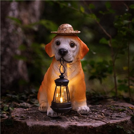 Tuzsocr Statues de jardin solaires - Figurines de chien avec lanterne solaire LED - Décoration de jardin pour l'extérieur - Stat