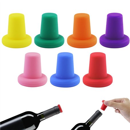 Lot de 7 capsules en silicone réutilisables - 7 couleurs - Pour vin de diamètre 1