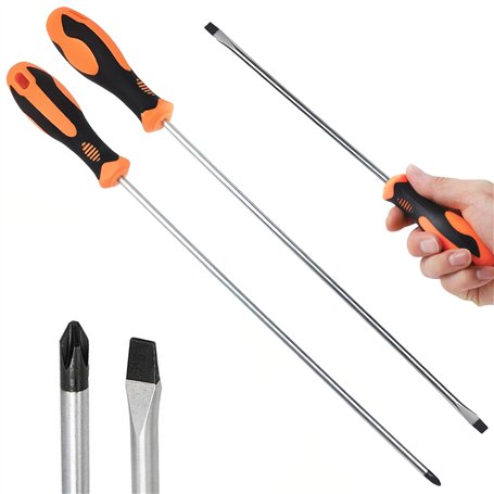 PRITOK Lot de 2 tournevis longs : tournevis cruciforme et tournevis plat