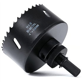 Scie cloche - 102 mm - Acier rapide HSS M42 bi-métal - Scie-cloche avec tige hexagonale et foret pour bois, construction sèche e Scie cloche - 102 mm - Acier rapide HSS M42 bi-métal - Scie-cloche avec tige hexagonale et foret pour bois
