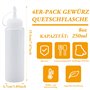 Lot de 4 Bouteilles Squeeze en Plastique Transparent – 250 ml avec Graduation et Bouchons – Antifuite Bouteille Sauce– Idéales p