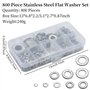 Lot de 800 rondelles plates en acier inoxydable pour charnière de porte avec boîte de rangement, 9 tailles différentes : M2, M2,