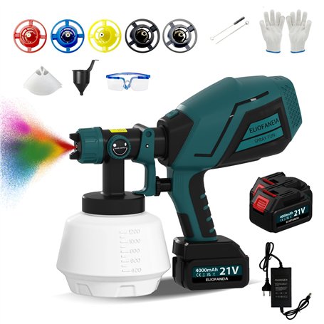 ELIOFANEIA Pistolet à Peinture 2 x 4000mAh Batteries Au Lithium et Chargeur 21V