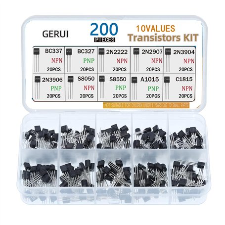 Kit de transistors 10 values 200 transistors PNP NPN BC377 BC327 2N2222 2N2907 2N3904 2N3906 S8050 S8550 A1015 C18150 TO-92