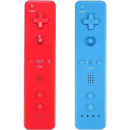 AUFGLO Wii Controller 2 Pack - Télécommande Wii avec étui en silicone et dragonne (rouge+bleu)