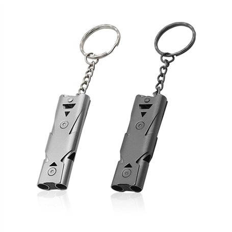 Lot de 2 sifflets d'urgence en acier inoxydable avec porte-clés