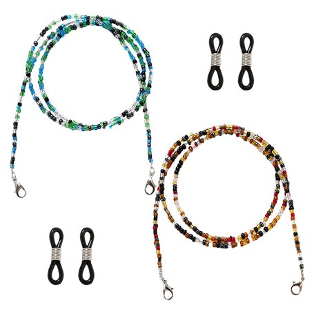 KSBBHDS Lot de 2 chaînes de lunettes à perles colorées - Antidérapantes - Accessoires de lunettes réglables - Convient pour lune