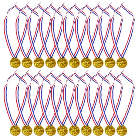 Lot de 20 médailles d'or pour enfants - Médailles en ruban tricolore - Médailles gagnantes - Convient pour diverses activités de