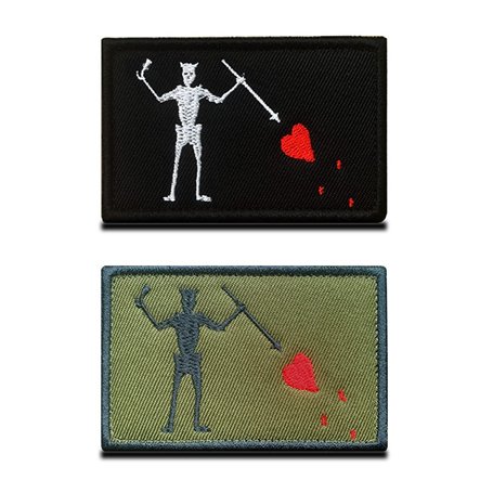 2 Pièces Noir/Vert Barbe Noire Pirate Drapeau Tactique Militaire Emblème Drôle Applique Fermeture Crochet et Boucle pour Chapeau