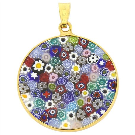 Glass Of Venice Pendentif Millefiori Moyen Multicolore dans Un Cadre plaqué Or 26 mm