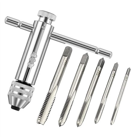 Tkxjry Lot de 6 tarauds à cliquet avec poignée en T réglable M3 M4 M5 M6 M8 avec poignée en T et porte-outils