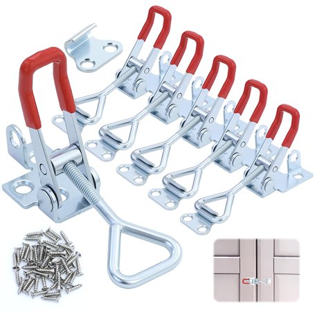 GH-4001 Lot de 6 fermetures à levier en acier inoxydable pour caisses et armoires avec 50 vis métalliques