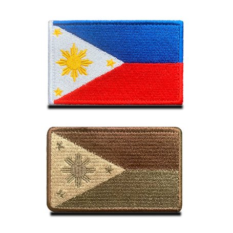 2 Pièces Drapeau du Philippines Philippins Patch Tactique Militaire Emblème Applique Fermeture Crochet et Boucle pour Chapeau Sa