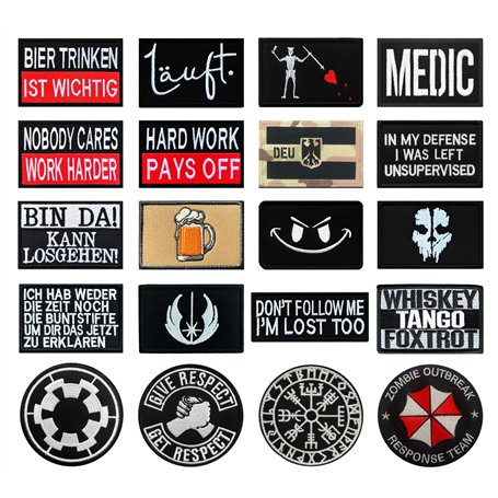 Lot de 20 écussons tactiques amusants brodés compatibles avec velcro pour vêtements