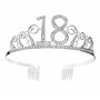 Couronne Anniversaire 18 Ans Tiare Diadème Princesse avec Peigne Strass Cristal Argent Articles de Fête et Décorations
