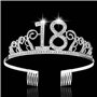 Couronne Anniversaire 18 Ans Tiare Diadème Princesse avec Peigne Strass Cristal Argent Articles de Fête et Décorations