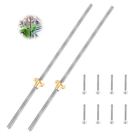 T8 Tiges Filetées 2 Pcs 300mm T8 Tiges Filetées en Acier Inoxydable Tige Filetée Trapézoïdale avec Écrou en Laiton et 8 Pcs Vis